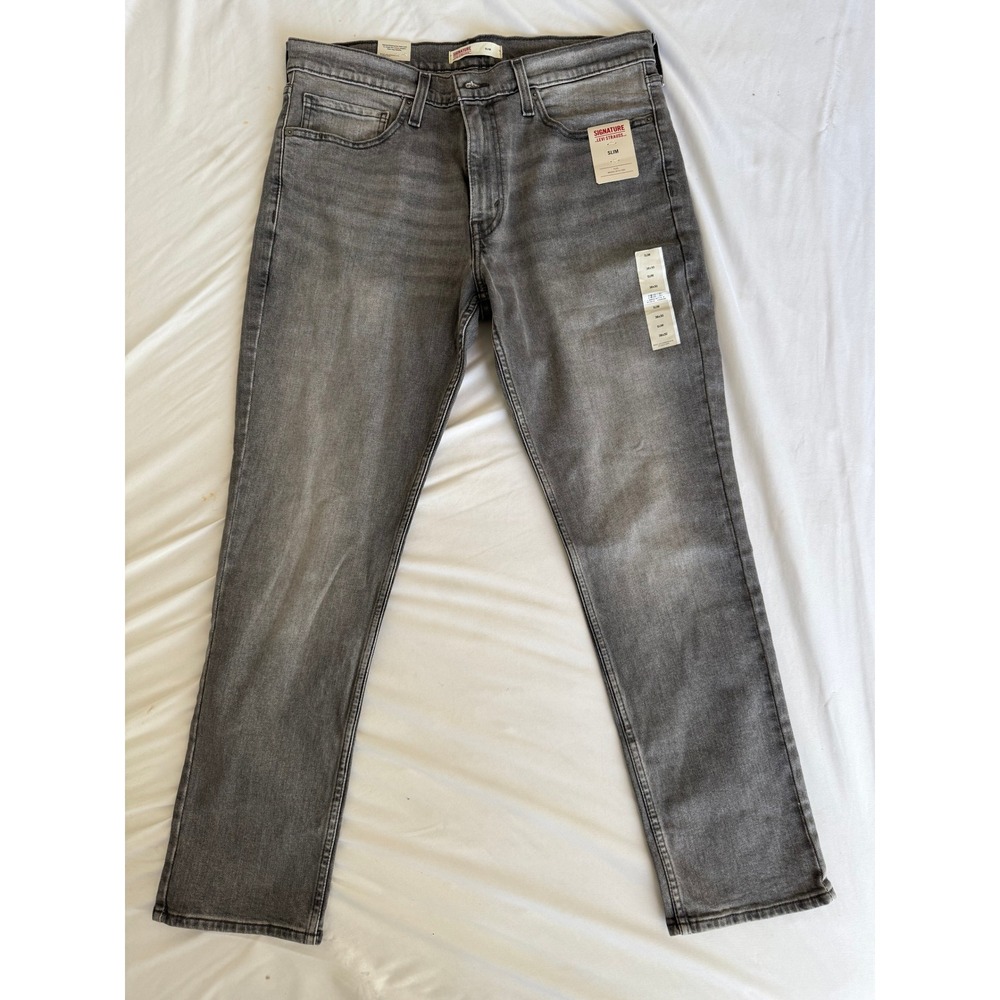 Signature Levi Strauss Mens Slim Fit Grey Jeans 36x30 NWT